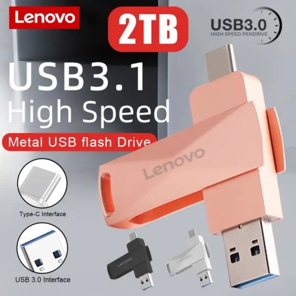 Adaptador Lenovo 2 en 1 USB 3.0 Typec Flash Drive 2TB 1TB 512GB Pendrive 256GB 128GB Memoria USB de alta velocidad para Micro/PC Android