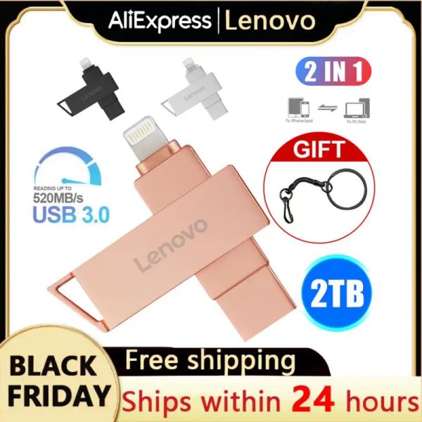 Adaptateur Lenovo 2TB 128 Go Lightning Pen Drive USB 3.0 OTG USB Drive Flash pour iPhone iPad Android 1TB Pendrive 2 en 1 Stick Memory pour PC