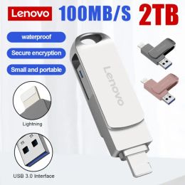 Adaptador Lenovo High Metal Rotate 2TB 1TB USB 3.0 Almacenamiento de la unidad flash para iPhone con interfaz de 2 en 1 USBA a Lightning para iPhone14 15