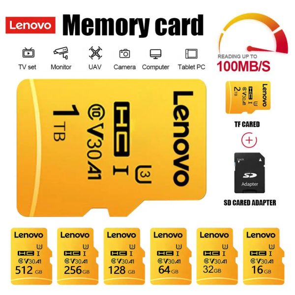 Adaptateur Carte mémoire Lenovo 1TB 2TB Carte SD haute vitesse Classe10 Micro TF / SD Card Flash 16 Go 32 Go 64 Go 128 Go 256 Go V30 pour le téléphone portable