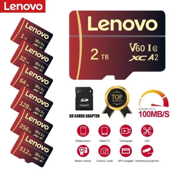 Adaptateur Carte mémoire Lenovo 2TB V30 Micro TF SD Carte 1TB 512 Go SD / TF Flash Memory Carte 256 Go 128 Go 64 Go 32 Go de stockage portable pour le drone
