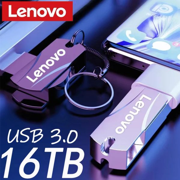 Adaptador Lenovo Metal 16TB U Disk Flash Drive USB 3.0 Transferencia de archivo de alta velocidad 8TB 4TB Capacidad de ultralarge Estilo mecánico impermeable