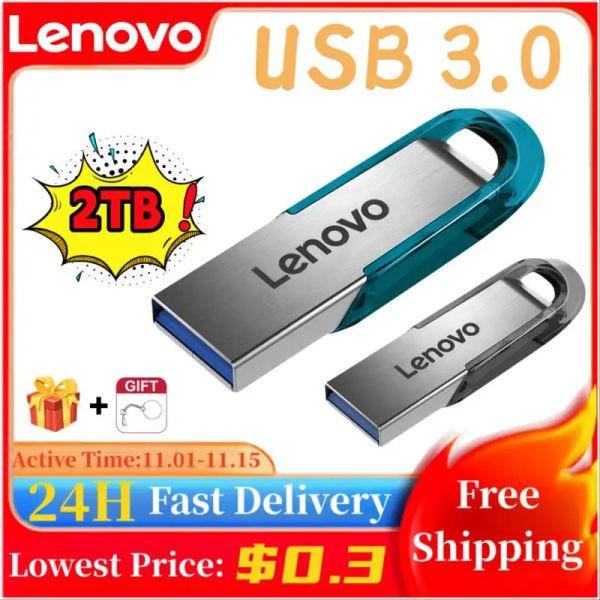 Adaptateur Lenovo mini lecteur flash USB 2 To vitesse haute vitesse 1 To entraîneur de stylo 128 Go 256 Go 512 Go Mémoire USB pour Windows 11 10 9 8 avec chaîne de clés cadeaux