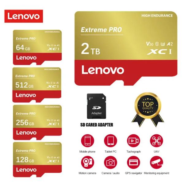 Adaptateur Lenovo Nouveau carte mémoire Flash 2TB TF SD 1TB 512GB Micro TF SD Carte 256 Go A2 V30 Caméra Mémoire Card 128 Go pour le commutateur Nintendo