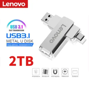 Adaptador Lenovo Super Mini Metal 2TB USB Flash Drive 1 TB Tiny Pendrive Memory Stick Storage 128 256 512GB Dispositivo impermeable U nuevo disco nuevo