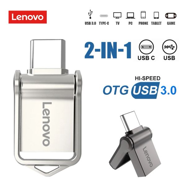 Adaptateur Lenovo Super Mini Mémoire USB USB 3.0 Type C OTG Flash Pen Drive 128 Go Pen USB Keychain 64 Go Flash Memory Stick pour le téléphone adro