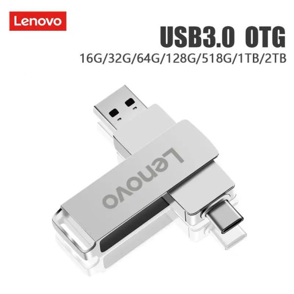 Adaptateur Lenovo ThinkPlus USB 3.1 Mémoire flash 2TB Type de bâton USB C Key Key USB Mémoire 1TB Pendrive 128 Go pour le téléphone d'administration / Smart TV 4K