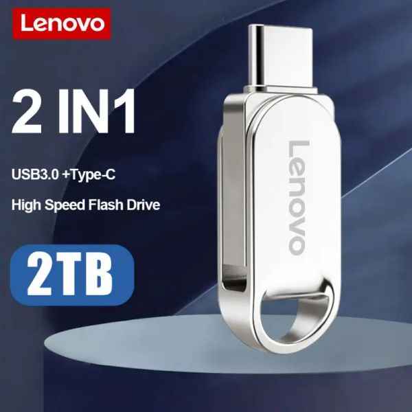 Adaptateur Lenovo Type C USB Drive Flash 2 en 1 Stick USB 3.0 128 Go Pen Disk 2 To 1 To Disque de mémoire de pendrive imperméable pour iPhone 15 Pro Max