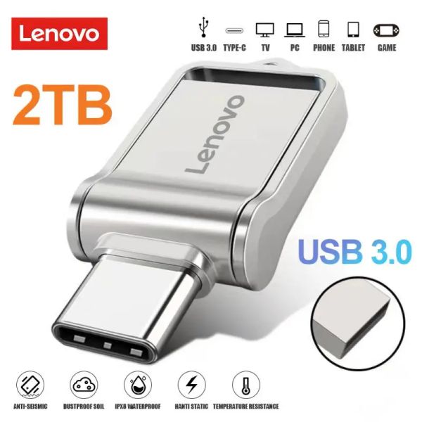 Adaptador Lenovo Type C USB Flash Drive 2 en 1 USB Stick 3.0 128GB Pen Drive 2TB 1TB Disco de memoria Pendrive Pendrive para iPhone 15 Pro Max