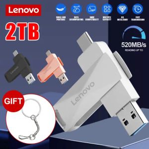 Adaptateur Lenovo Type C Drive flash USB OTG 2 en 1 bâton USB 3.0 1 To 2 To Disque de mémoire pendrive 128 Go avec anneau de clé pour ordinateur