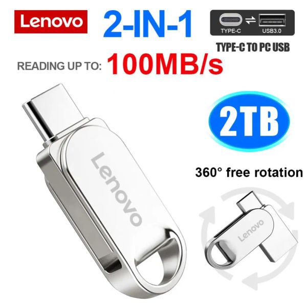 Adaptateur Lenovo USB 3.0 USB Drives Flash 2In1 OTG 2TB 1TB MÉTAL U DISK 512GB TYPEC PEN DRACY USB MÉMOIRE 256 Go 128 Go U Stick pour le téléphone