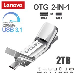 Adapter Lenovo USB 3.1 2 TB Flash Drive 2 In 1 OTG 1 TB 512 GB Hoge snelheid Metaal U Schijf geheugentype C Mobiele opslag Waterdichte USB -stick