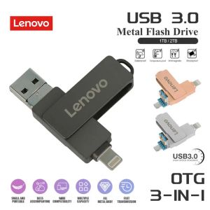 Adapter Lenovo USB Flash Drive 2TB 3 IN 1 USB 3.0 Pen Drive Type C Lightning USB Stick OTG metalen Pendrive U Disk Voor iPhone Andriod