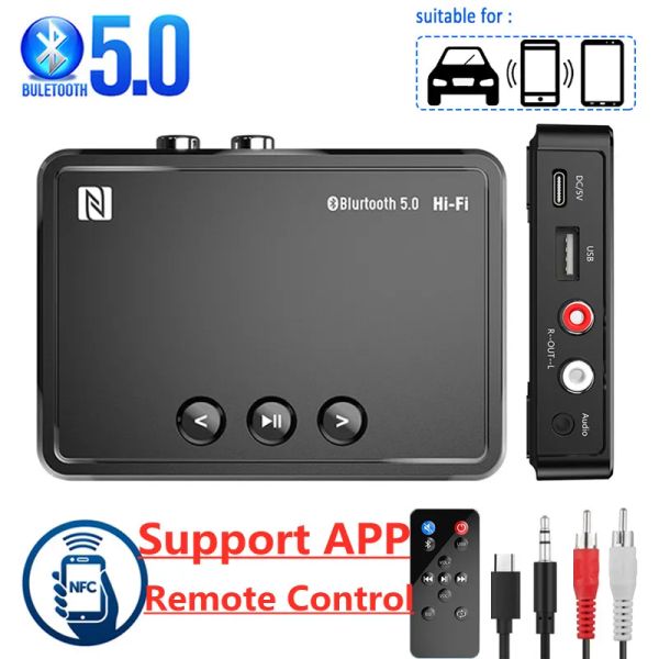 Adaptateur NFC Bluetooth 5.0 Récepteur audio APP IR Remote Contrôle AUX 3,5 mm RCA U Disque HIFI Adaptateur sans fil pour l'amplificateur de kit de voiture d'enceintes