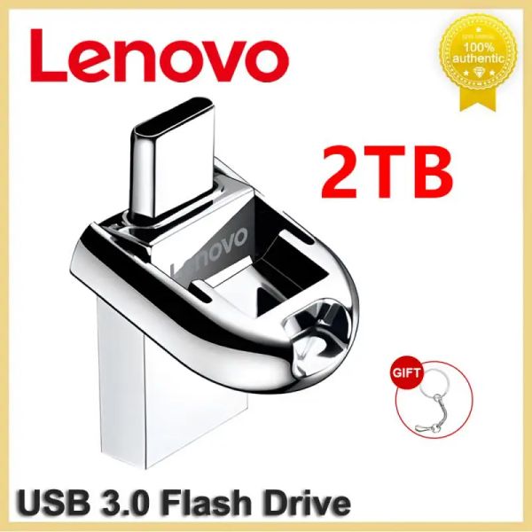Adaptateur Original Lenovo 2in1 USB Flash Drive 2 TB TB High Speed USB 3.0 Typec Metal SSD Disque flash externe pour ordinateur portable / PC