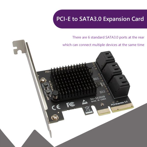 Adaptateur PCIe à 6 ports SATA 3 III 3.0 6 Gbps Adaptateur SSD PCIE PCI Express X1 Contrôleur Toard Extension Carte de carte X4 X8 X16