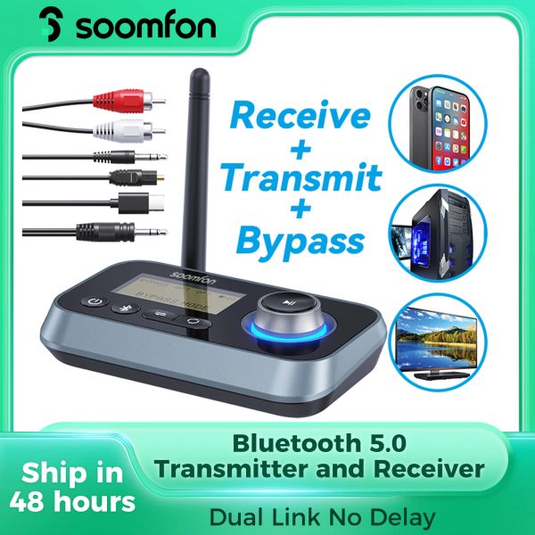 Adaptador Soomfon 3in1bluetooth Receptor para TV Bluetooth 5.0 Adaptador de audio con cable óptico Aux RCA de 3.5 mm para estéreo doméstico