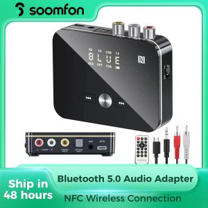 Adaptateur Soomfon NFC Bluetooth 5.0 Émetteur Récepteur Adaptateur audio sans fil pour PC TV avec un disque de disque TF / U coaxial RCA 3,5 mm