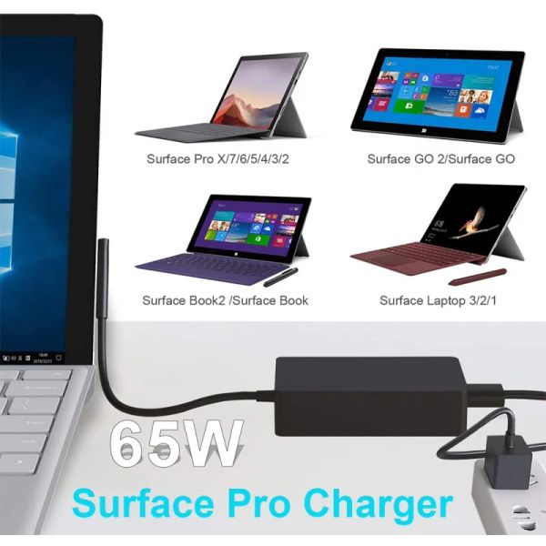 Adaptateur Surface Pro chargeur 65W pour Microsoft Surface Pro 9 Pro 8 Pro X Pro 7 Pro 6 Pro 5 Pro 4 Pro 3 Surface ordinateur portable 1 2 3 Surface Go 2