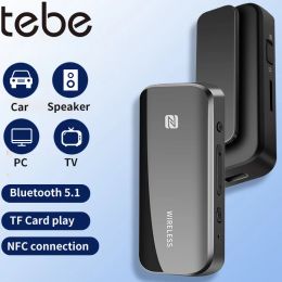 Adaptateur Tebe 2 en 1 Bluetooth 5.1 Émetteur de récepteur audio 3,5 mm Mic Adaptateur de la carte de musique stéréo sans fil TF avec clip arrière