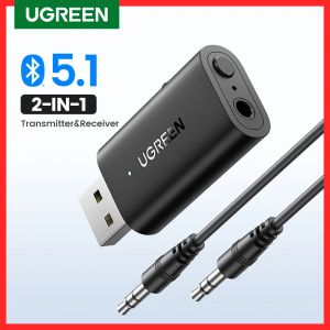 Adapter Ugreen 2 in 1 Bluetooth -auto -adapter Bluetooth 5.1 Stereo zender ontvanger Draadloos 3,5 mm Aux Jack Adapter Car Kit Mic
