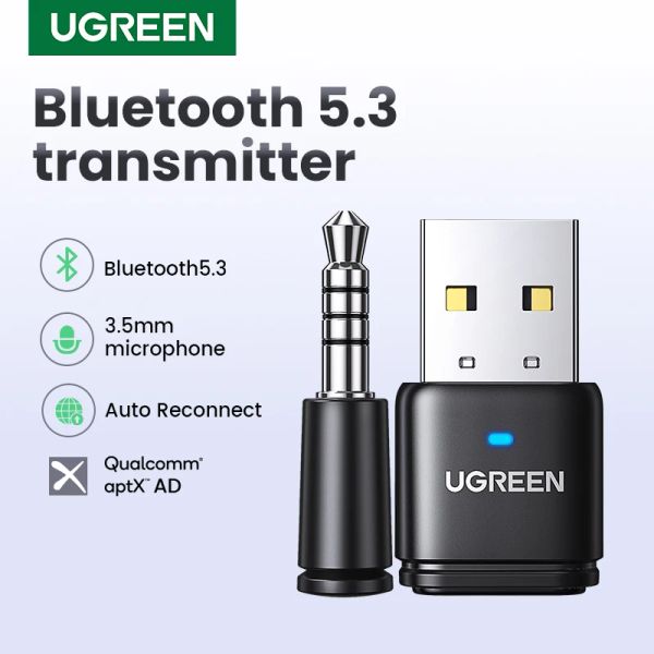 Adaptador UGREEN USB Bluetooth 5.3 Transmisor aptX HD AD Adaptador de Audio para PS5 PS4 Nintendo Switch Auriculares Altavoz Micrófono Receptor Bluetooth