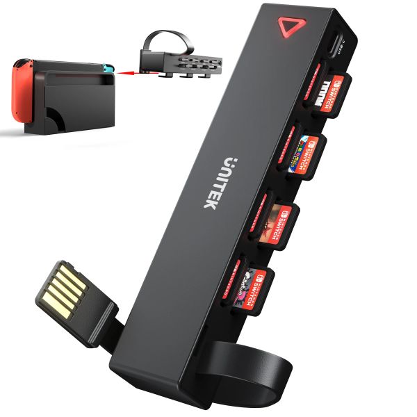 Adaptateur Unitek 8in1 lecteur de carte de jeu pour Nintendo Switch/Switch commutateur de cartes de jeu OLED avec plusieurs accessoires de support de stockage de cartes