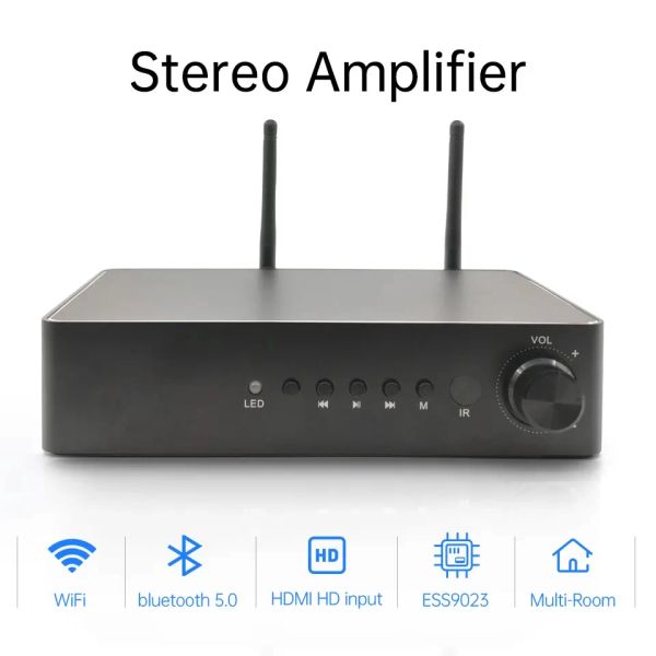 Adaptateur WA60 60W * 2 ESS9023 WiFi et Bluetooth HiFi Stéréo Classe D Amplificateur multiroom numérique avec application gratuite d'égaliseur AirPlay Spotify