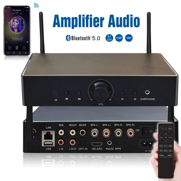 Adaptateur WA80 60W * 2 ESS9023 WiFi et Bluetooth HiFi Stéréo Classe D Amplificateur multiroom numérique avec application gratuite à l'égaliseur AirPlay Spotify