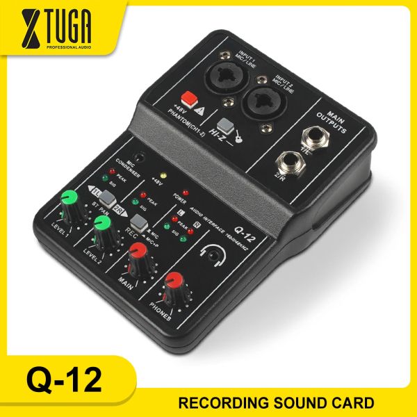 Adaptateur XUGA Q12 2 canaux mélangeur audio mixeur professionnel carte de son DJ avec moniteur 48V Phantom Power for Studio Singing Computer PC