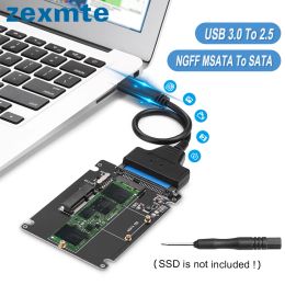 Adaptador ZEXMTE NGFF MSATA A SATA 3.0 Adaptador M.2 USB 3.0 a 2.5 SATA DISCO DISCO 2in1 Convertidor Convertidor Convertidor SATA con cable para la computadora portátil PC