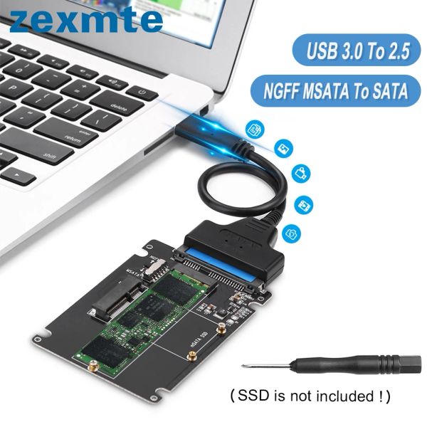 Adaptateur zexmte ngff msata vers sata 3.0 adaptateur M.2 USB 3.0 à 2,5 SATA Disque dur 2in1 Convertisseur Reader SATA avec câble pour ordinateur portable PC