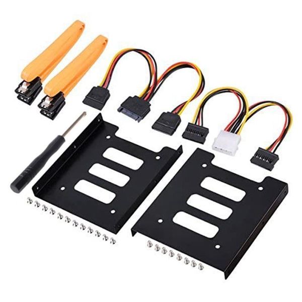 Adaptateurs de 2,5 pouces SSD à 3,5 pouces Kit de montage à disque dur interne avec câbles de données SATA et câbles d'alimentation (2 x support SSD)