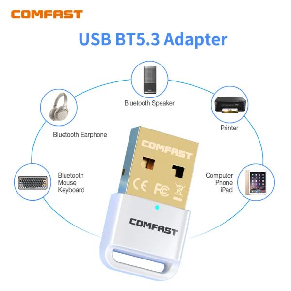 Adaptateurs / dongles Adaptateur Bluetooth pour PC USB Bluetooth 5.3 Dongle Bluetooth 5.0 5.1 Récepteur pour émetteur audio de musique de clavier de la souris