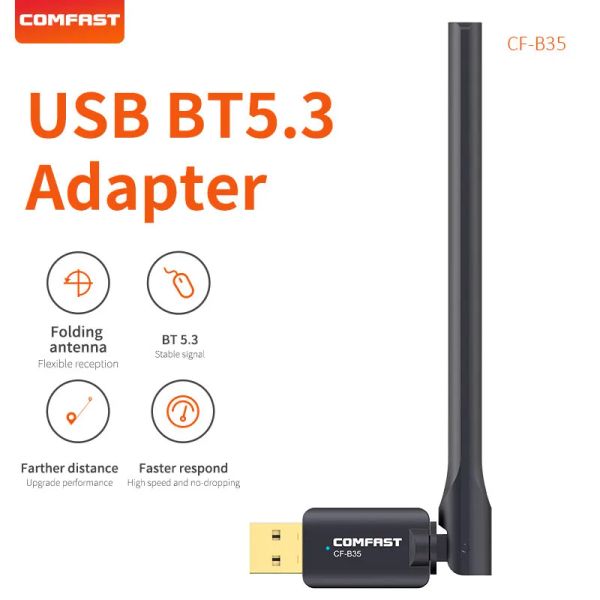 Adaptateurs / Dongles USB Bluetooth 5.3 Adaptateur de dongle Adaptador Black Adaptador pour le récepteur de haut-parleur sans fil PC Transmetteur USB CFB35