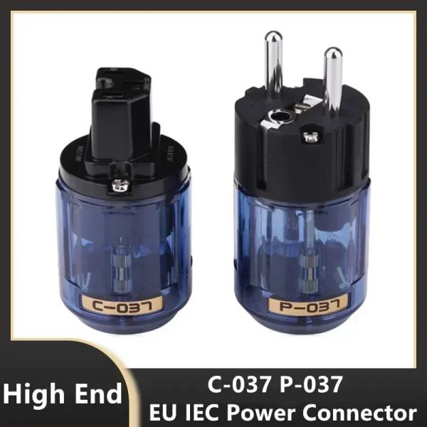 Adaptateurs Connecteur de fiche d'alimentation Schuko Rhodium plaqué C037 P037 EU Power IEC HIFI Adaptateur électrique Female Terminaux audio Bleu