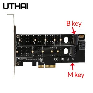 Adaptateurs Uthai T15 PCIe TO M.2 NVME SSD NGFF Adapter Carte 110mm M Clé plus B Clé Double Carte d'extension PCIe X4 X8 X16 FIT 2 MSATA SSD
