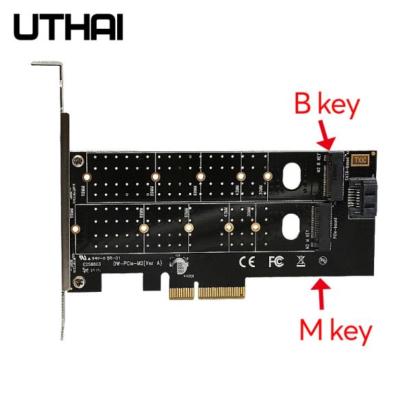Adaptadores Uthai T15 PCIe a M.2 NVME SSD NGFF Tarjeta de adaptador 110 mm M Key más B Tarjeta de expansión Dual de clave PCIe X4 x8 x16 Fit 2 MSATA SSD