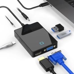 Adaptateurs Uthai Typec Agking Station Splitter avec alimentation USB Hub Sixinone Expansion Dosting Hub 3.5 mm Câble audio VGA HDMI 4K