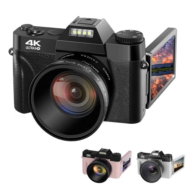 Adaptateurs 4K HighDefinition Caméra numérique 3 pouces 48MP 16x Digital Zoom Flip Screen Focus pour la photographie sur YouTube, Lens externe