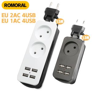 Adaptateurs Braveur d'alimentation du plug EU avec un câble d'extension de 1,5 m Prise de prise électrique 4USB Port Portable Portable Adaptateur d'alimentation multiple