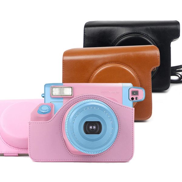 Adaptadores para Fujifilm Instax Wide 300 Camera instantánea, bolsa de transporte de cuero PU de calidad, Bolsa de cámara rosa y negro de 5 colores, marrón y negro