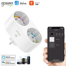 Adaptateurs Gosund Tuya WiFi Double socket commutateur Smart Plug Gosund / Smart Life / Tuya Temote Timing Vocal Control Works with Alexa Google Home