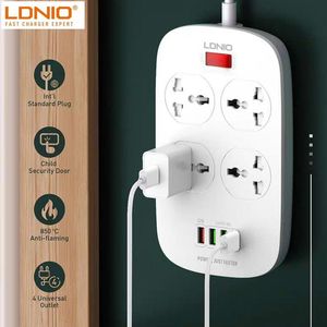 Adapters LDNIO EU US UK 2500W Elektrische socket QC3.0 USB Fast Laying Universal Extension Power Strip 4 USB 10A Outlet 2m Switch