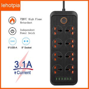 Adaptateurs Lehotpia EU / US / UK Bringle électrique de bande électrique Câble 2M 6 PORTS USB 3.1A Adaptateur d'extension de filtre réseau de charme rapide