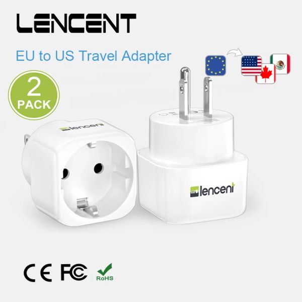 Adaptadores Lencent 2 PCS EU para EE. UU. Adaptador de viaje Protección contra la sobrecarga Cargador de pared español 2pin Europa a 3pin USA para viajes /hogar