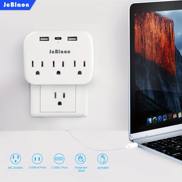 Adaptateurs Extender de sortie multiple avec USB, séparateur de sortie murale électrique avec 3 ports USB et 3 points de vente, pour le bureau, la maison ... etc.