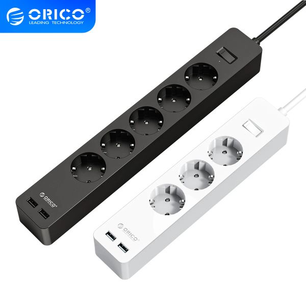 Adaptadores ORICO Power Strip Socket Electronic Socket 5AC Sockets 2 USB Extension Sockets para el enchufe de la UE de la oficina en casa