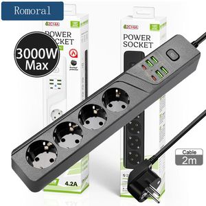 Adapters Power Strip EU -plug met 4 stopcontacten en 6 Type C USB -oplaadpoorten 2m Extension Cord Adapter voor Home Office Computer TV iPhone