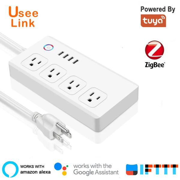 Adaptadores Zigbee Smart Power Strip Barra de potencia Cable de extensión de salida múltiple con 4 enchufes de CA controlados USB y 4 por Tuya